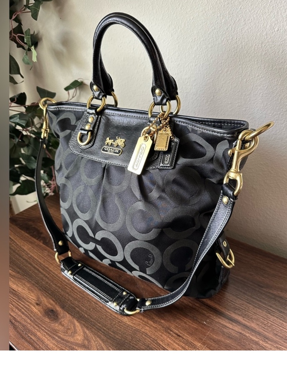 Coach Madison Julianne Tote Bag Satchel Black Leather/ Canvas